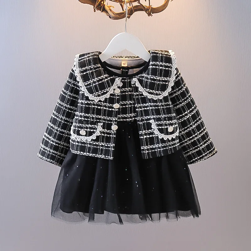 Boutique BC133 Abrigo niña primavera cuadros y vestido malla sin mangas - imagen 2