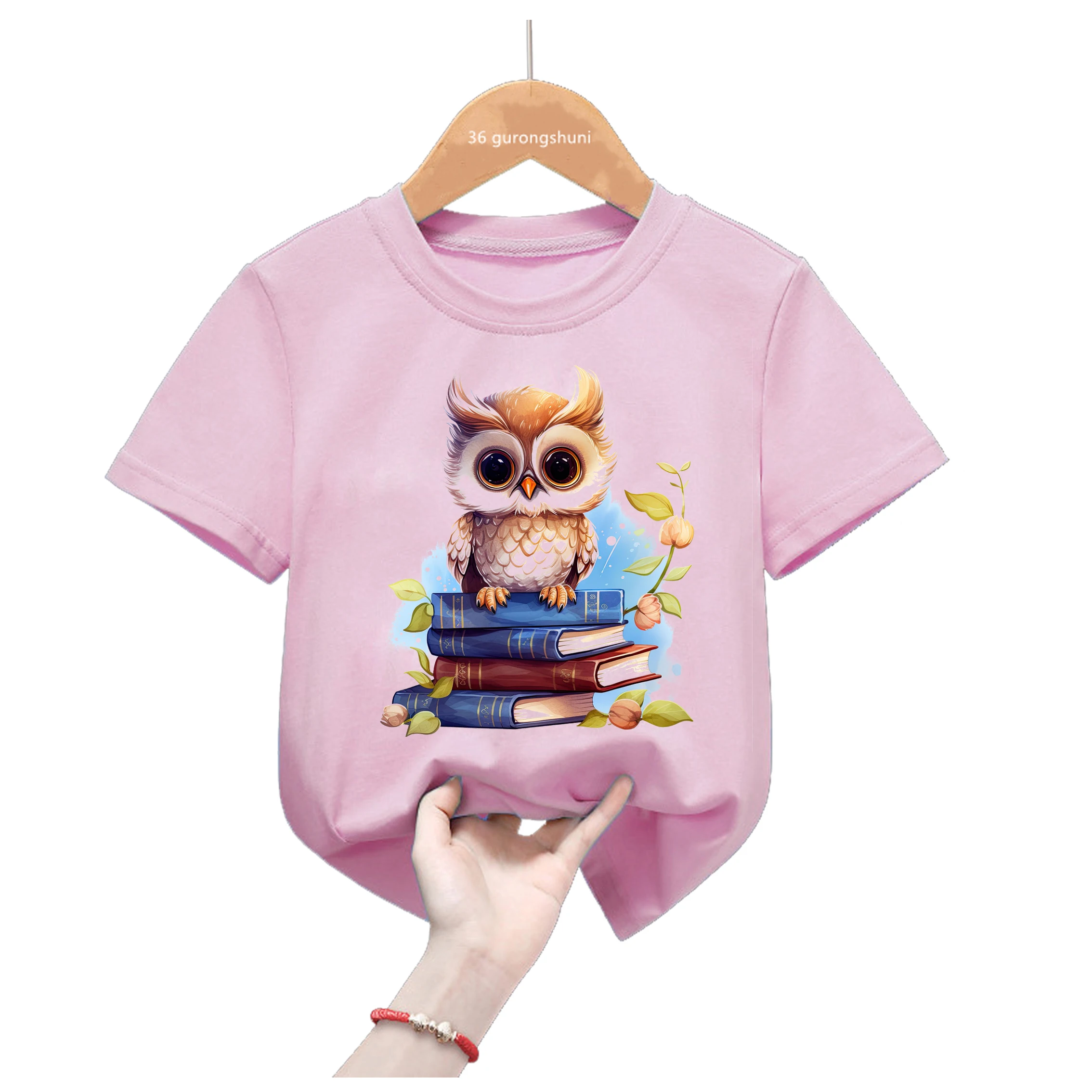 Camiseta Kawaii niña verano manga corta estampado búho rosa - imagen 4