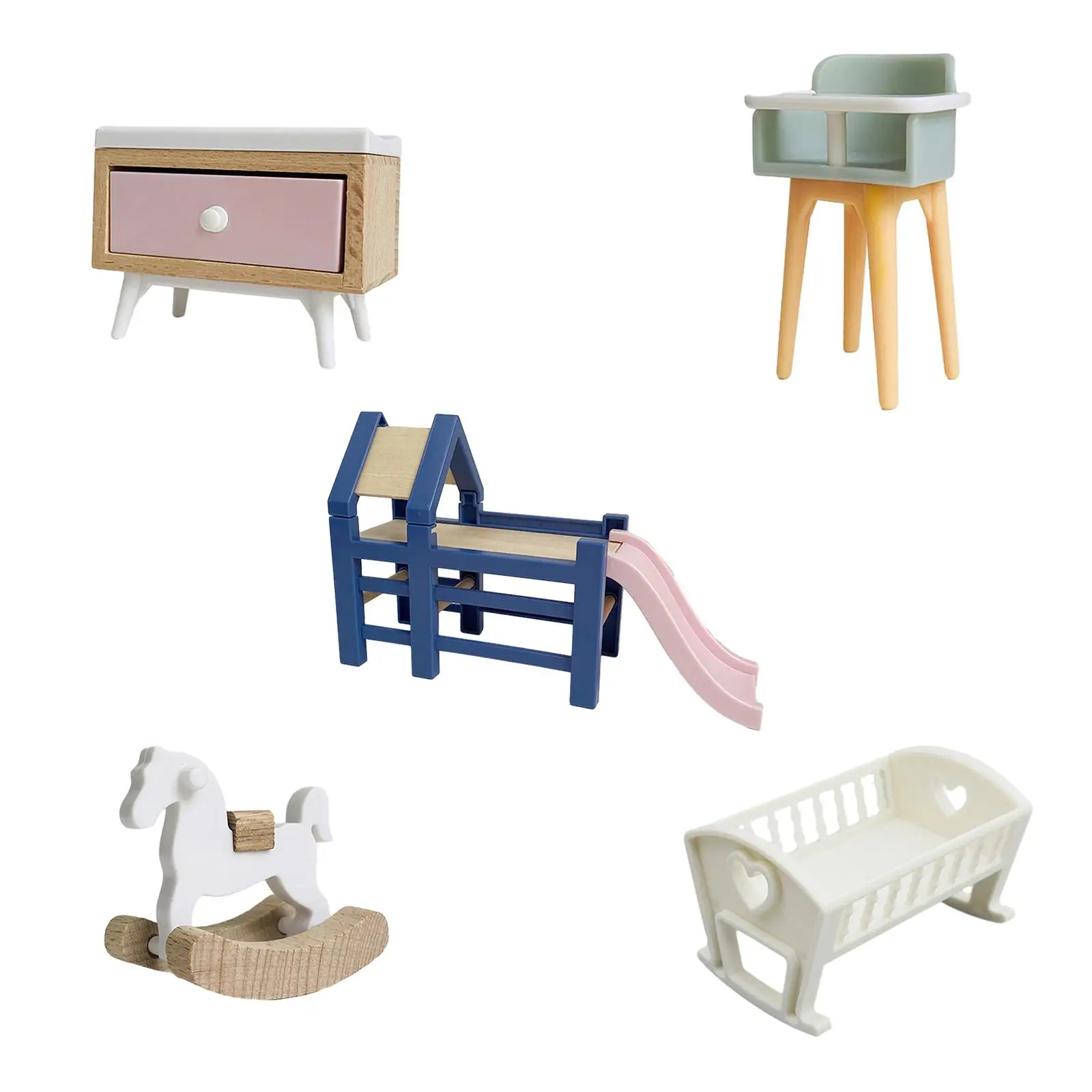 Muebles casa de muñecas: silla y cuna de mini madera - imagen 3