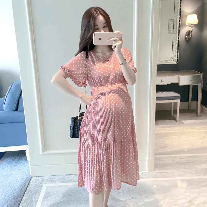 Vestido de maternidad veraniego informal cuello pétalo y manga globo - imagen 5