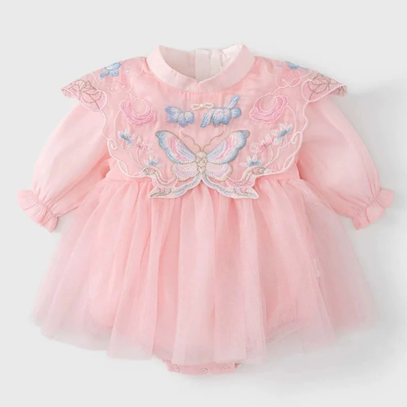 Vestido bebé de otoño de manga larga con bordado mariposa - imagen 2