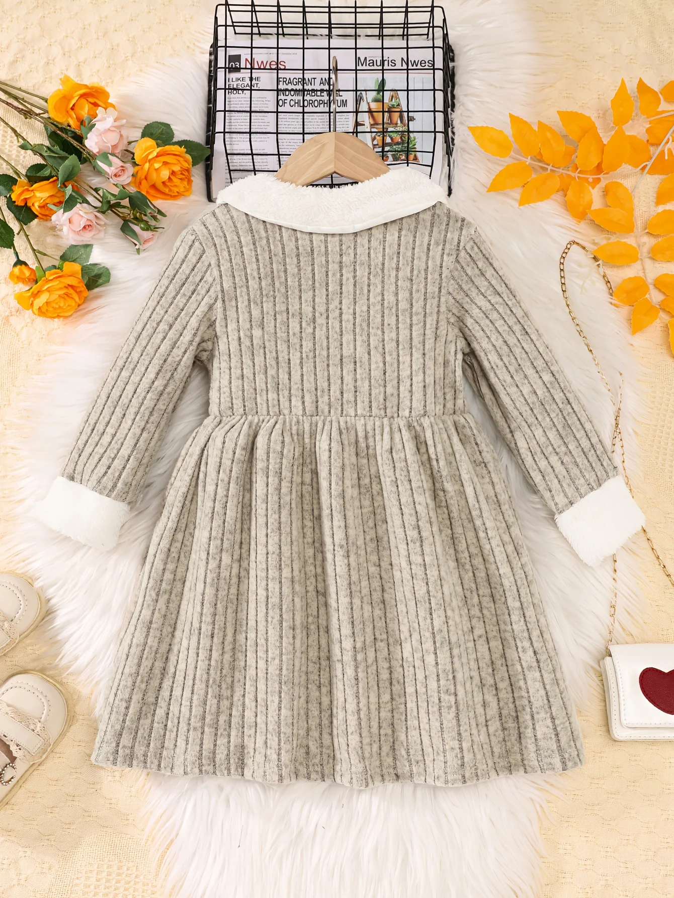 Vestido largo niña elegante de otoño-invierno con solapa patchwork - imagen 3