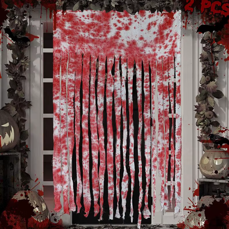 Cortina de puerta Halloween terror con gasa roja y red sangre - imagen 2
