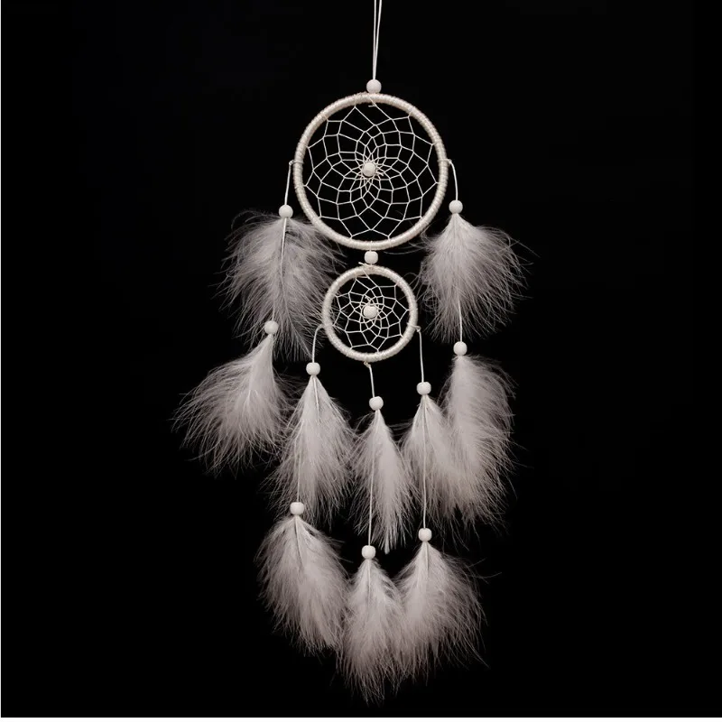 Atrapasueños campanas de viento con anillo doble y plumas - imagen 3