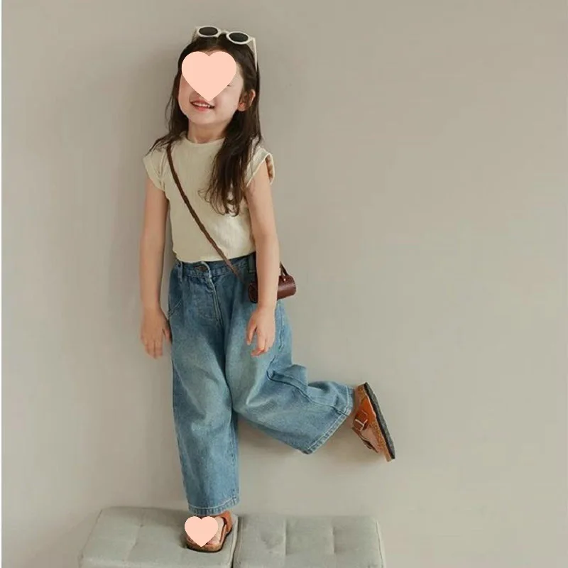 Pantalones vaqueros holgados para niña con cintura elástica