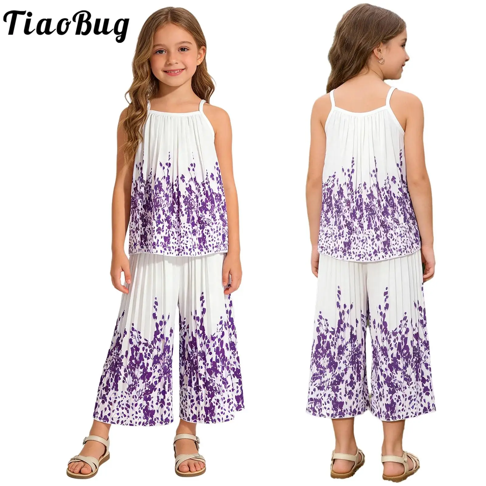 Conjunto de verano para niña con tirantes finos y estampado floral - imagen 3