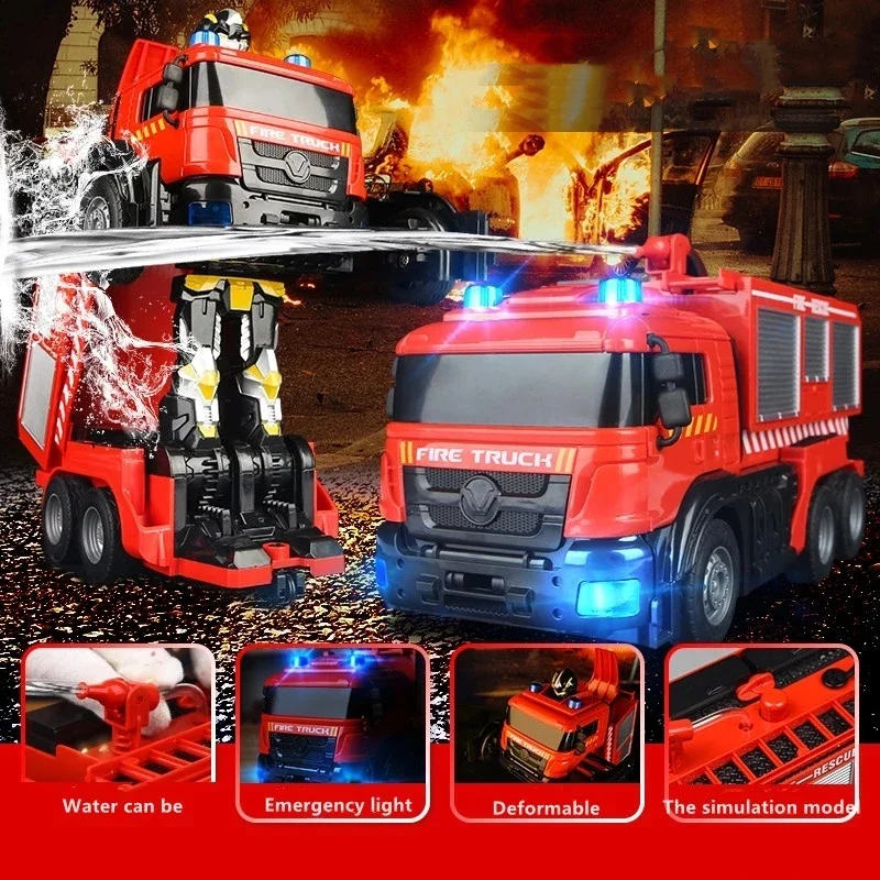 Camión de bomberos teledirigido RC transformable con luces y agua - imagen 2