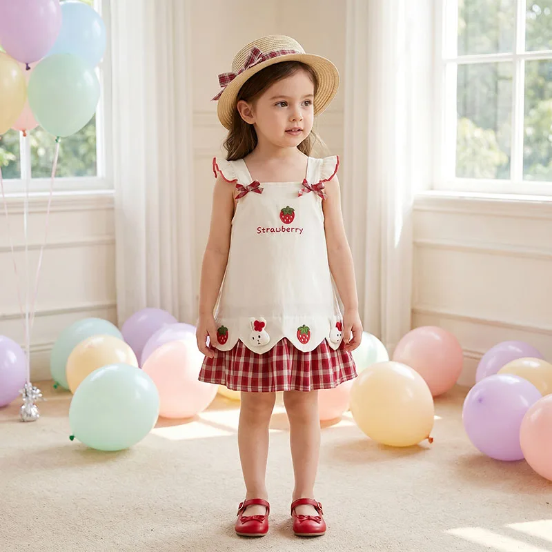 Vestido verano niña tipo peto con dibujos de conejitos y fresas - imagen 3