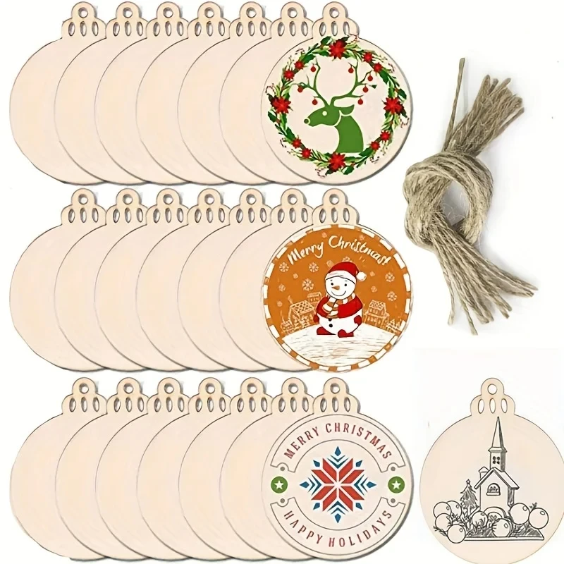 Discos de madera preperforados con hilo para manualidades navideñas - imagen 5