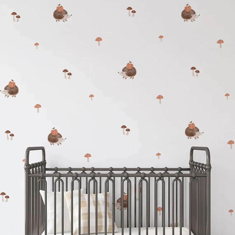 Pegatinas pared infantiles con erizos y setas – Acuarela bohemia