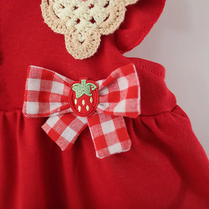 Conjunto de vestido sin mangas de niña rojo con lazo fresa de verano - imagen 2