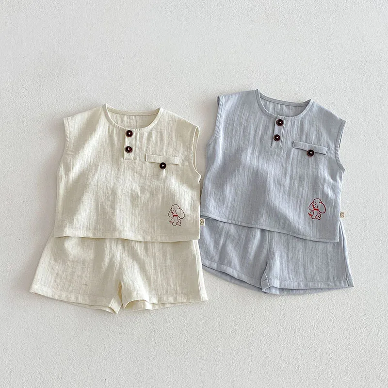 Conjunto de verano para bebé holgado y ligero: camiseta perros y shorts - imagen 3