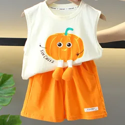 Conjunto de verano para niños de algodón sin mangas con calabaza