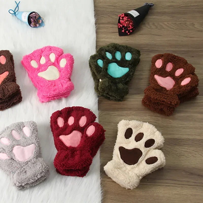 Kawaii Guantes medio dedo gato forro cálido niños – Invierno suave - imagen 4