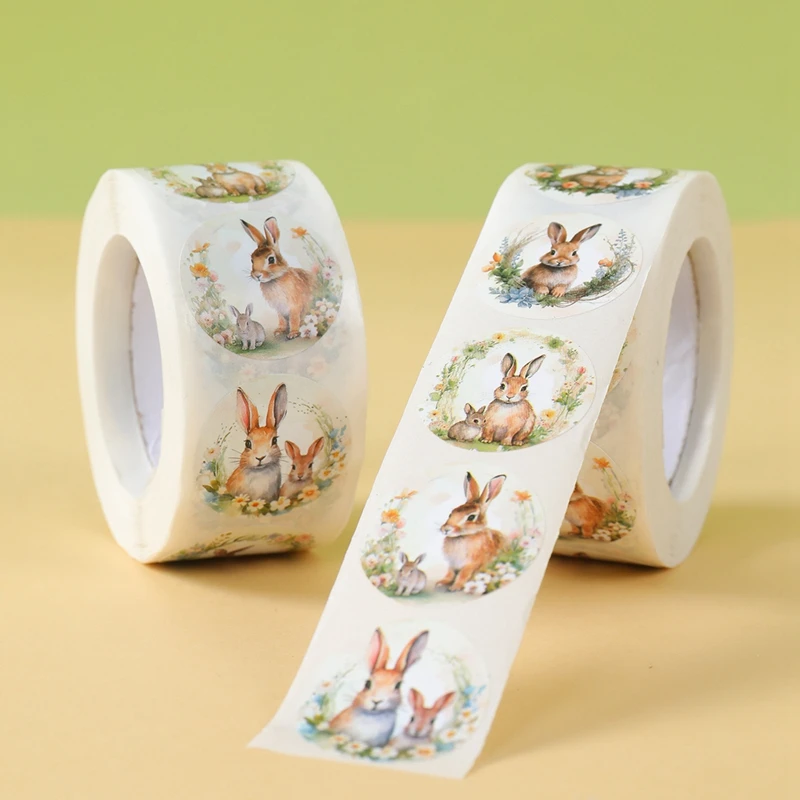Pegatinas redondas de conejo para sellado de regalos