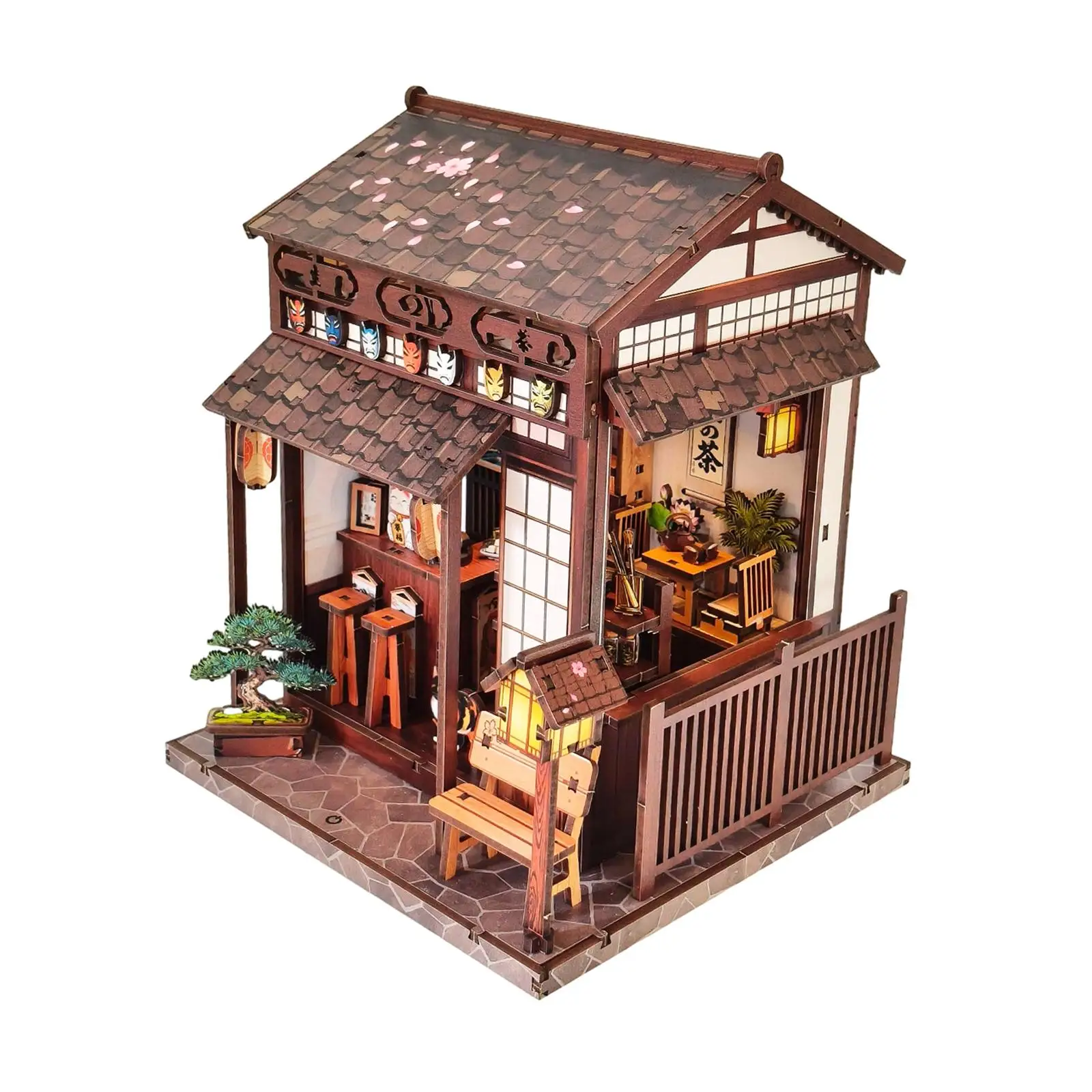 Kit casa de muñecas en madera para té artesanal con pabellón - imagen 4