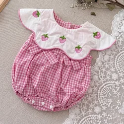 Body verano ligero transpirable para bebé niña cuadros bordado fresa