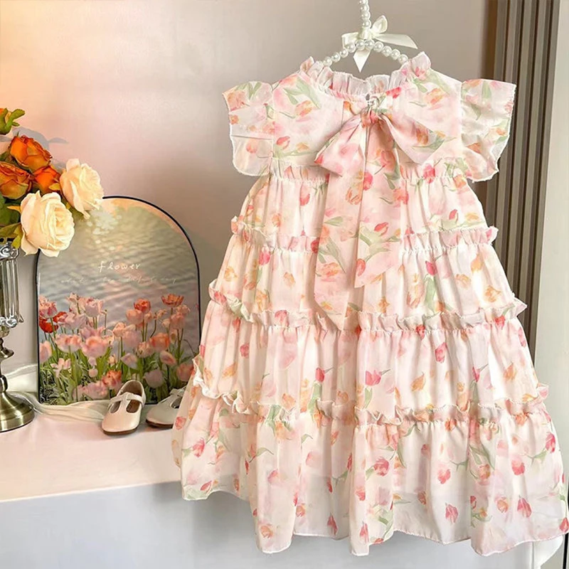 Vestido de verano floral elegante princesa para niñas pequeñas - imagen 3