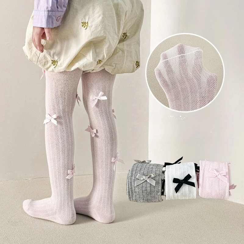 Pantimedias de algodón estilo Lolita con lazo para niña suave - imagen 2