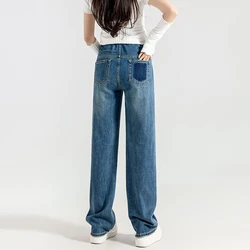 Vaqueros de premamá denim rectos, pierna ancha, otoño y primavera