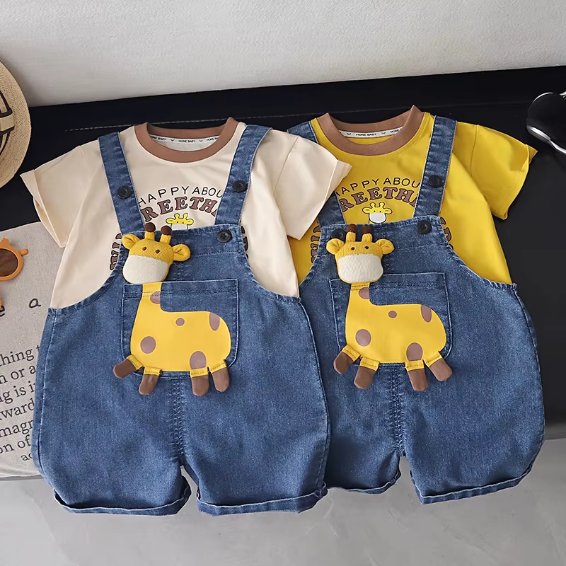 Conjunto de verano para bebé con camiseta y peto dibujos animados - imagen 3