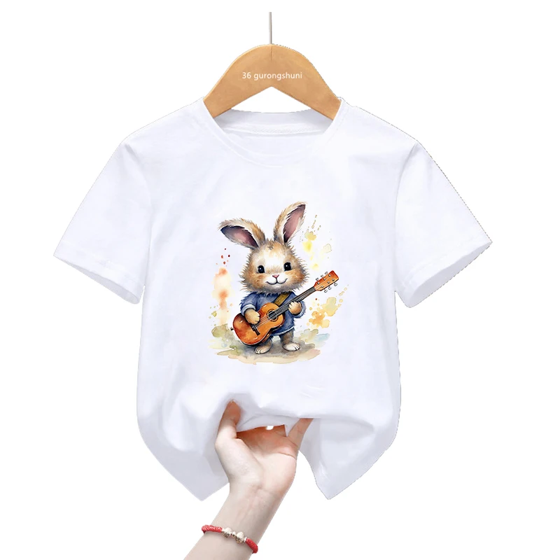 Camiseta rock para niños con estampado Bunny Love Guitar - Harajuku - imagen 5