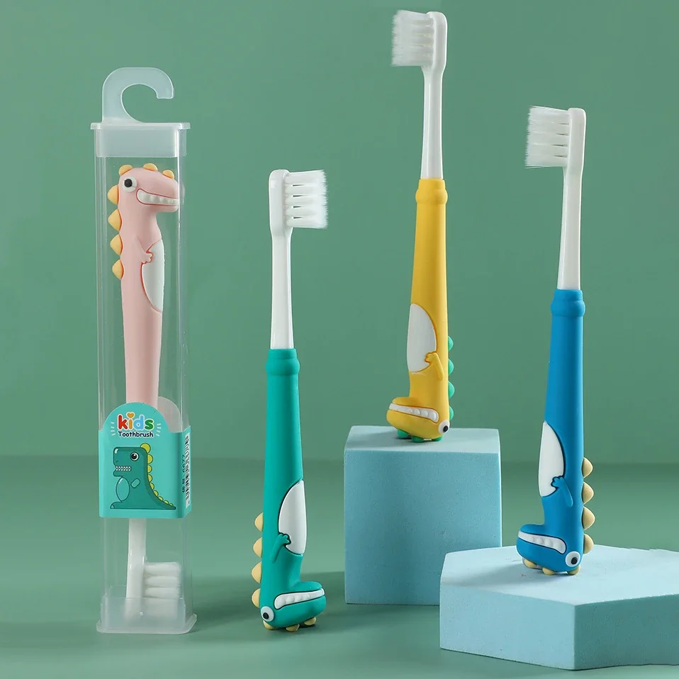 Cepillo de dientes infantil suave con dinosaurio para bebés y niños