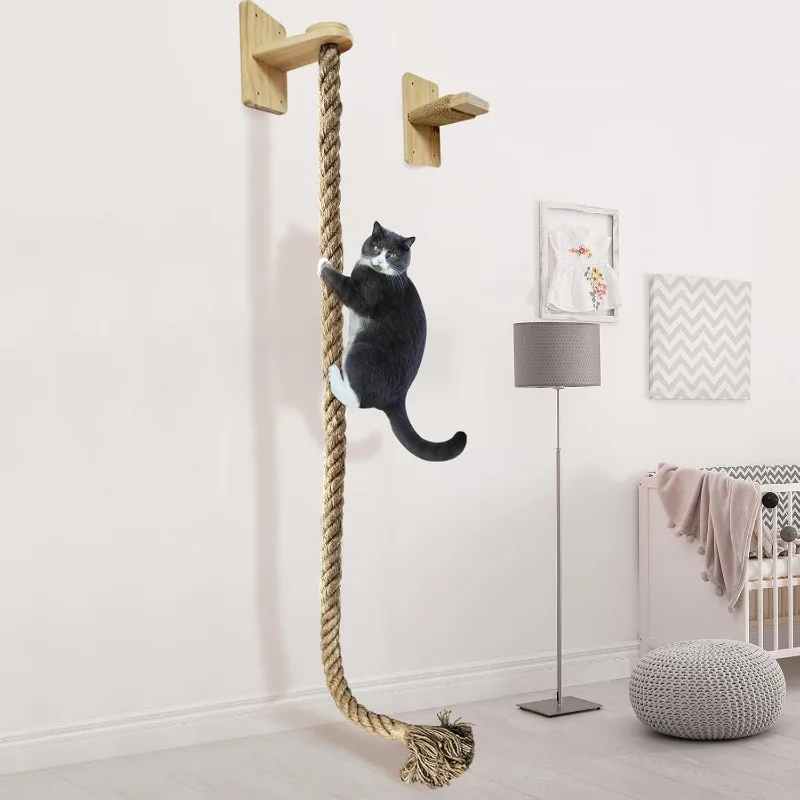 Poste rascador de pared en madera natural con cuerda sisal - imagen 2