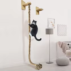 Poste rascador de pared en madera natural con cuerda sisal