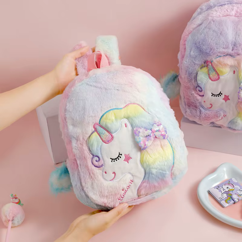 Mochila infantil de unicornio felpa esponjosa para guardería - imagen 5