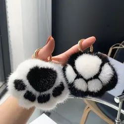 Llavero de peluche suave con pata de gato - para mochila y llaves