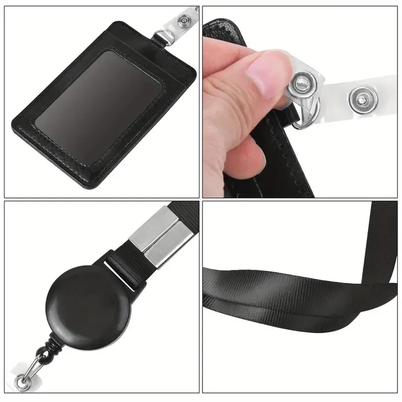 Porta credencial vertical de cuero PU con lanyard