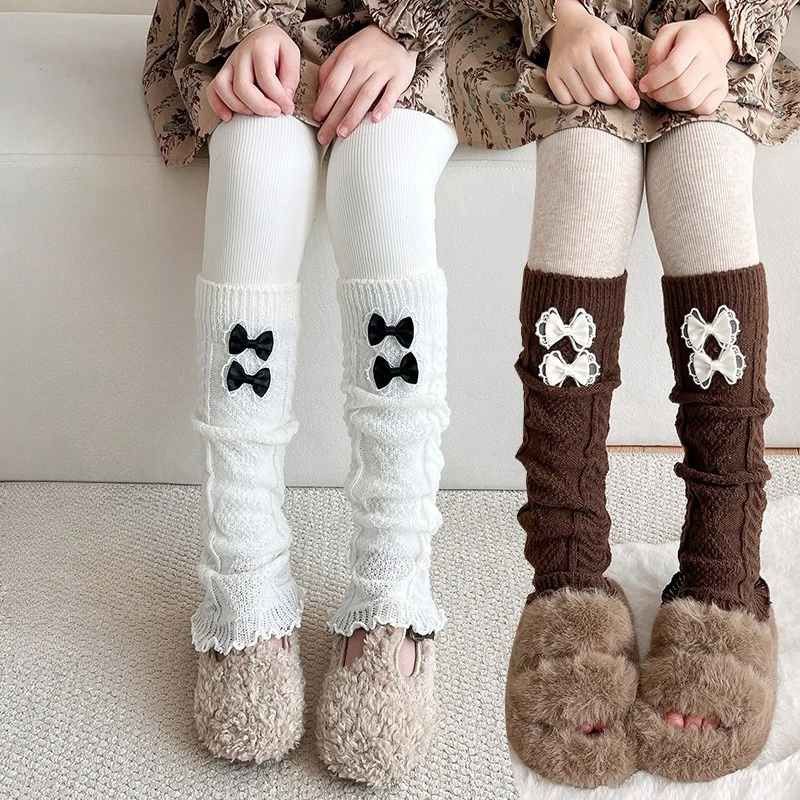 Calcetines de invierno para niñas con lazos dobles térmicos en punto - imagen 5
