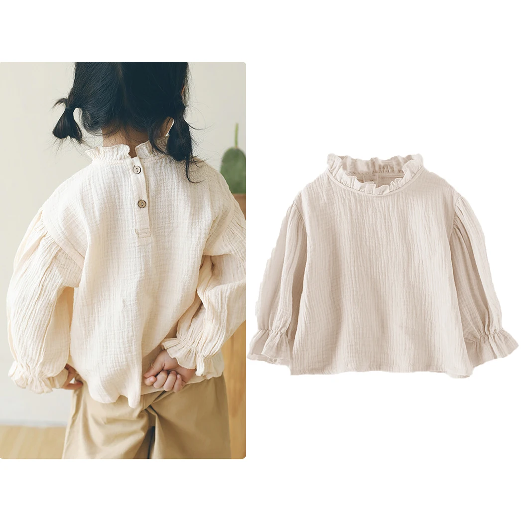 Camiseta manga larga de algodón y lino con volantes para niña - imagen 5