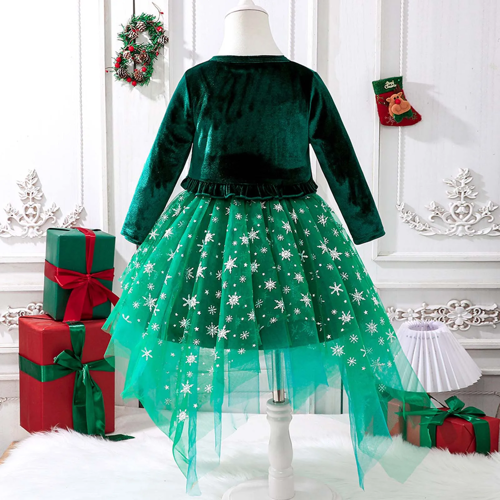 Vestido Navidad niña en tul con copos y cárdigan terciopelo - imagen 2