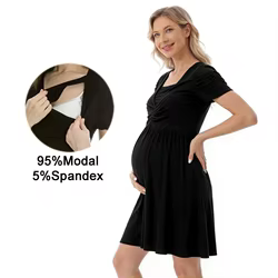 Vestido de lactancia en modal con escote cruzado y manga corta
