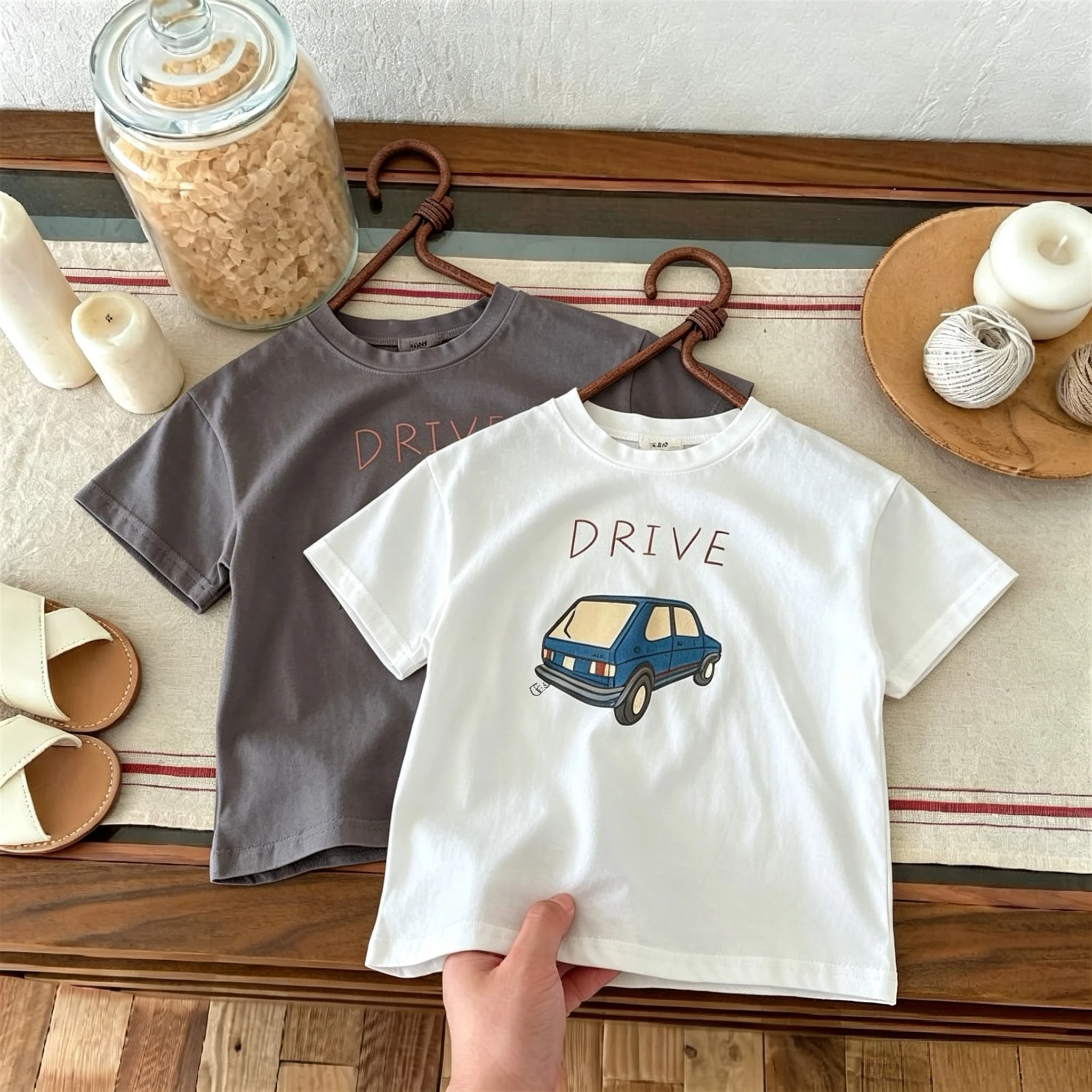 Camiseta infantil de verano manga corta cuello redondo holgada