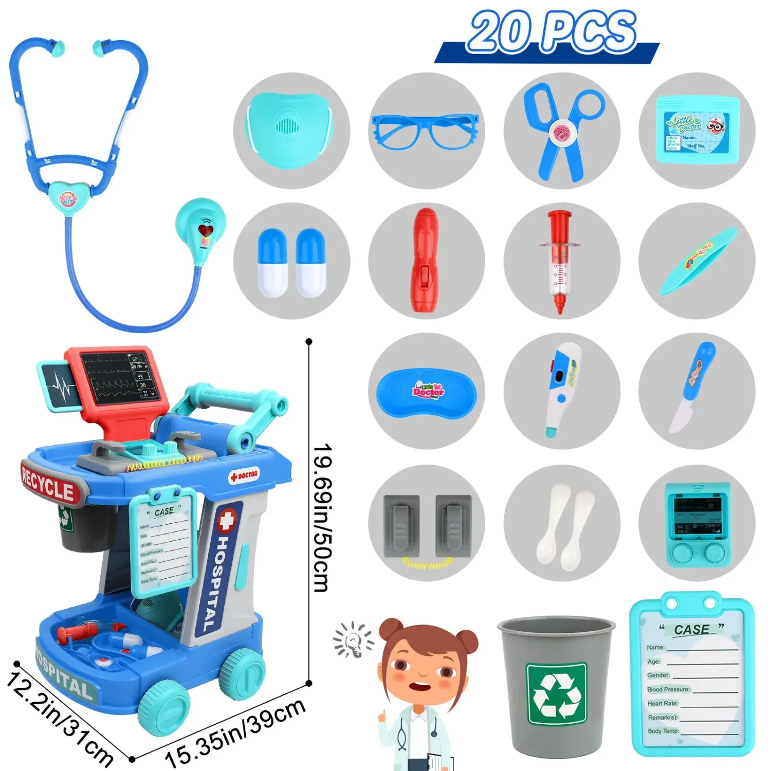 Kit de doctor para imitar con estación médica y carrito - imagen 2