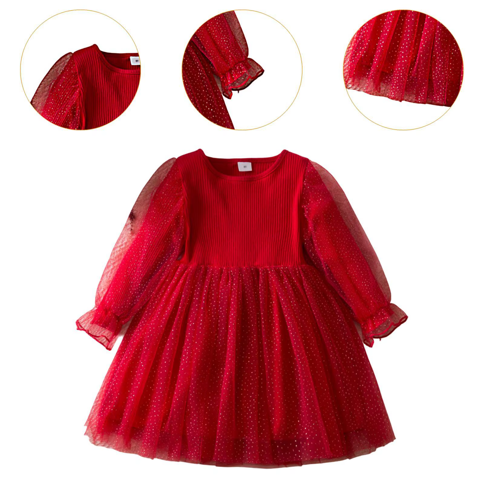 Vestido de Navidad rojo con tutú para niña - imagen 4