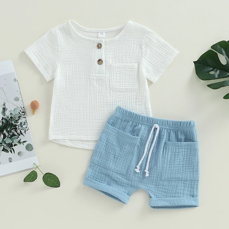 VISgogo conjunto verano bebé niño algodón manga corta con bolsillos - imagen 5