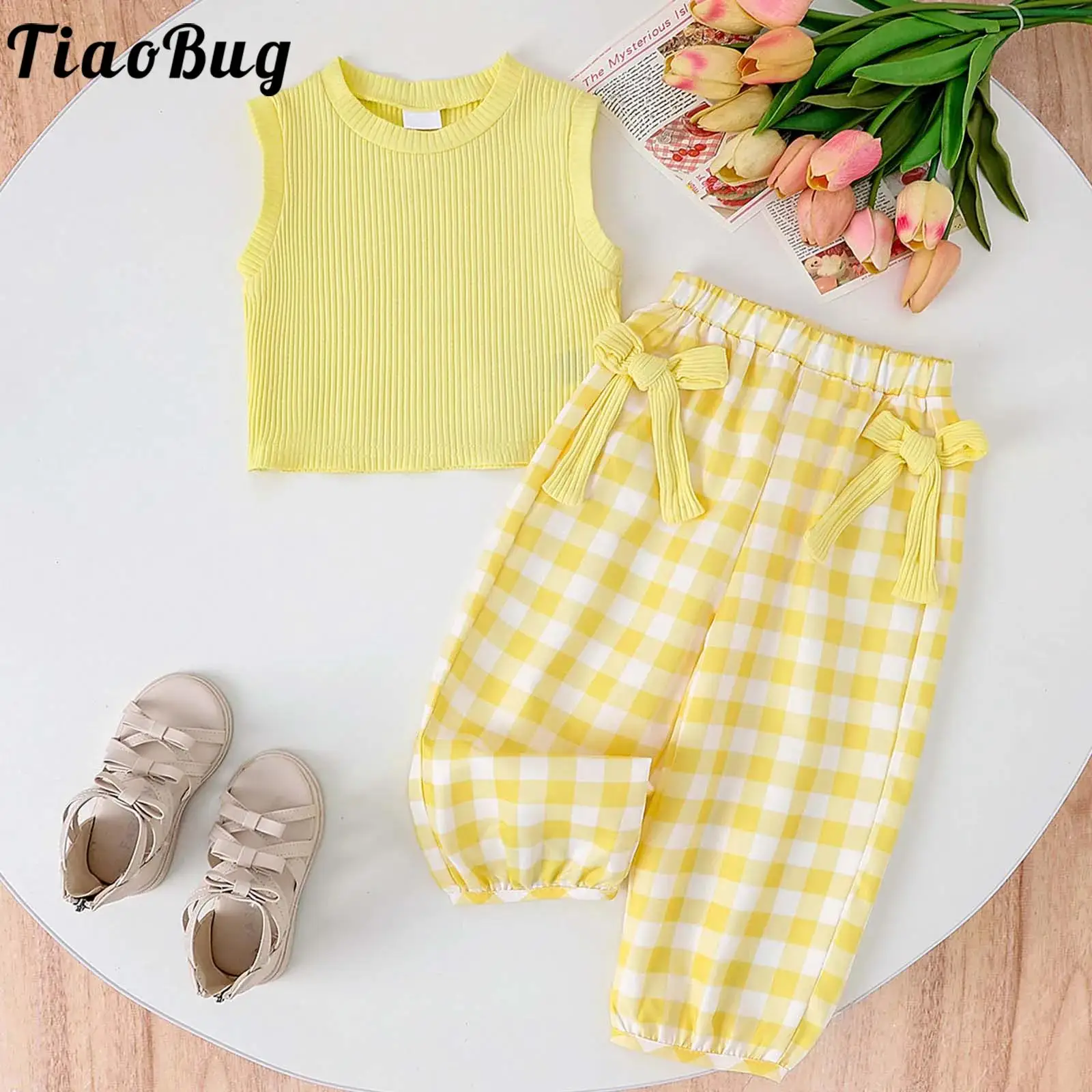 Conjunto de verano para niña con lazo a cuadros - imagen 4
