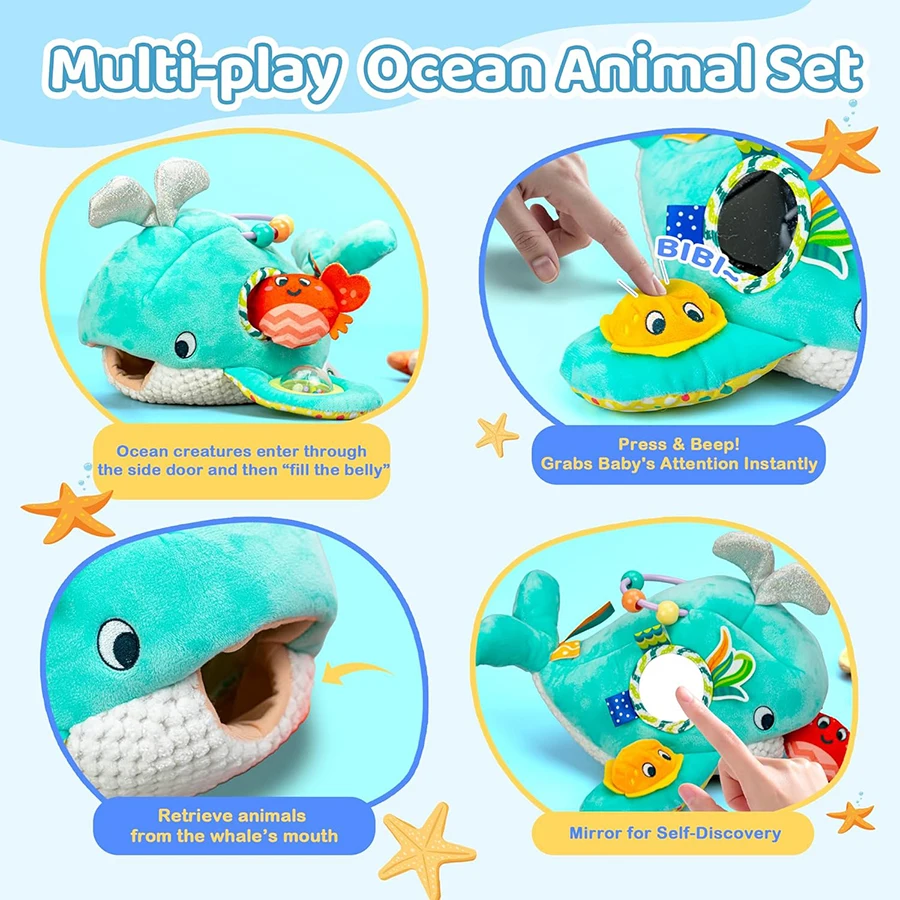 Peluche ballena sensorial Ocean Friends con sonajero y chirriador - imagen 2