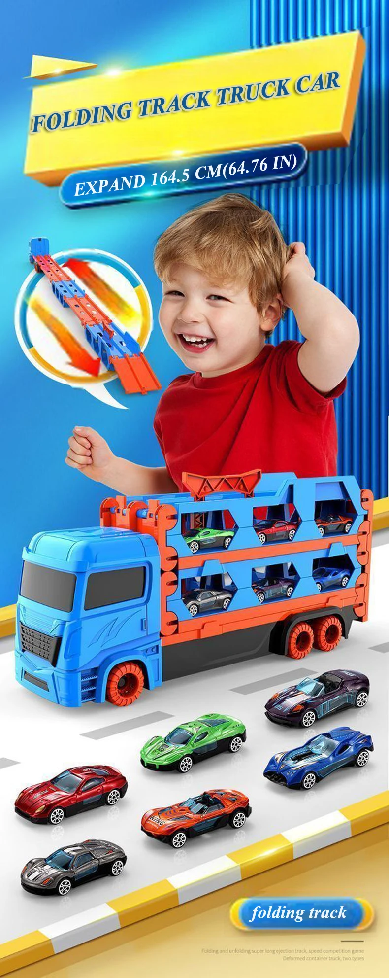 Camión transportador con pista plegable