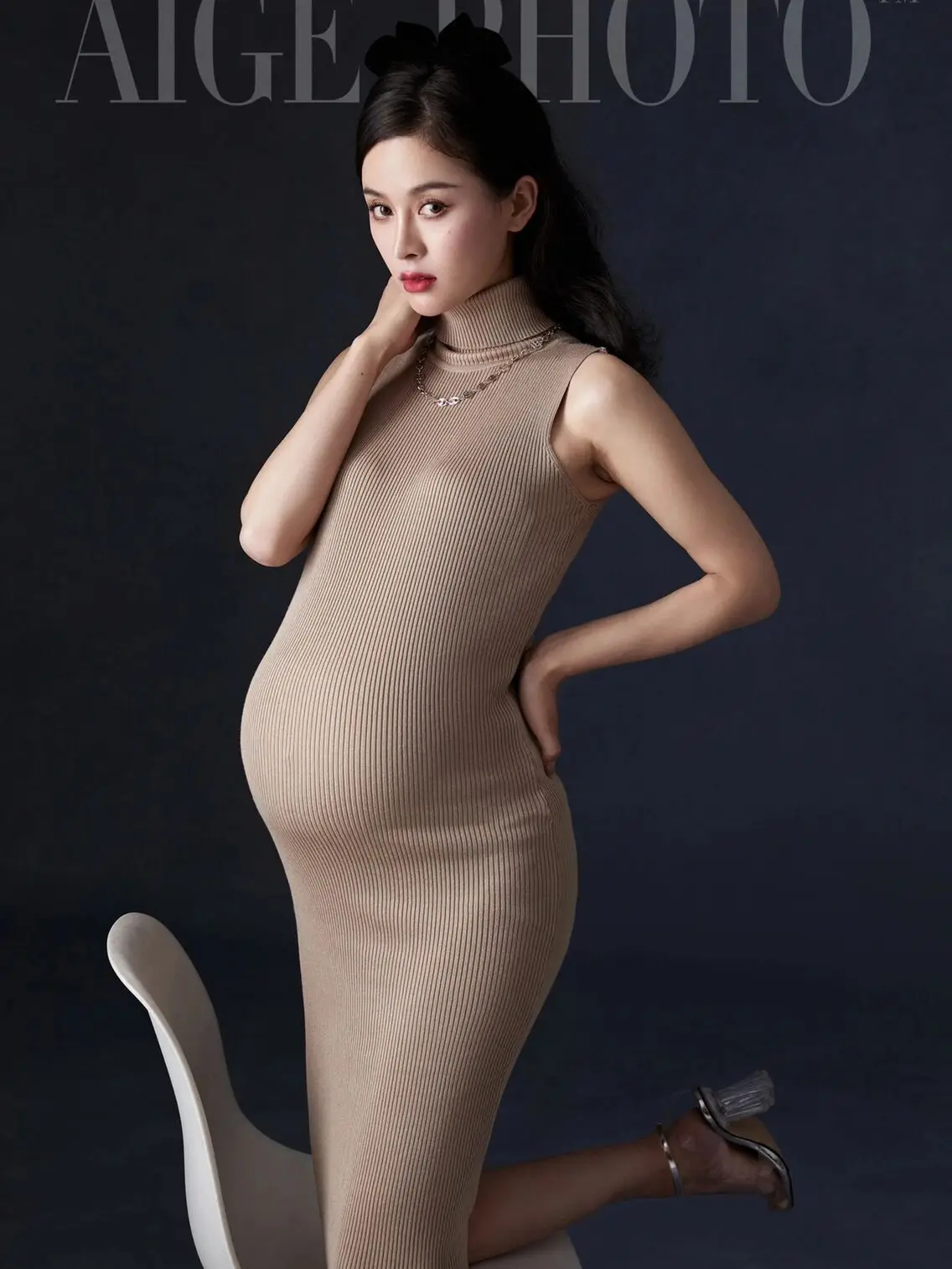 Vestido de punto para embarazo vintage de sesión fotográfica
