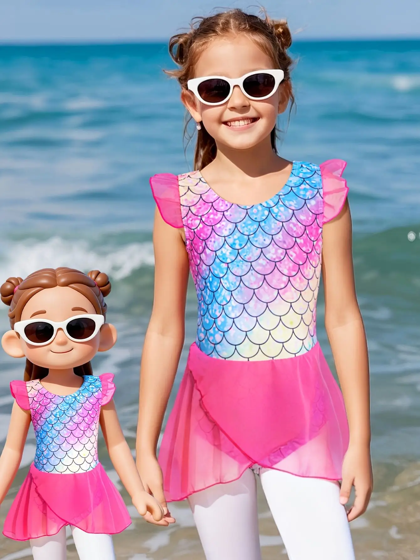 Bañador niña una pieza tipo sirena con volantes en mangas - imagen 5