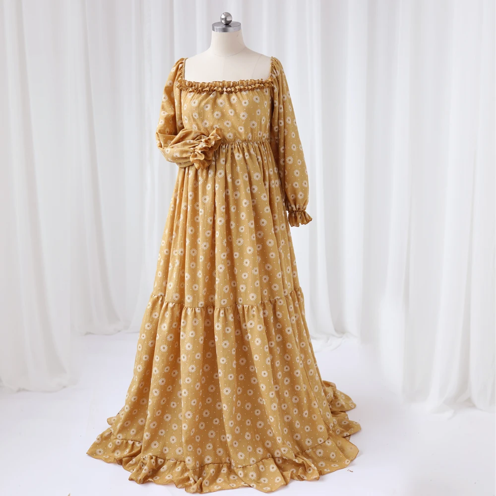 Vestido de maternidad algodón manga larga con margaritas estilo retro - imagen 2