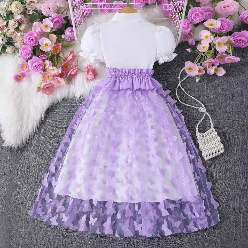 Vestido princesa de malla morada, manga corta para verano niña - imagen 4
