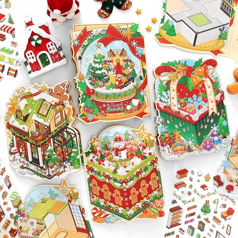 Pegatinas 3D diorama navideño apilado para juego sensorial infantil