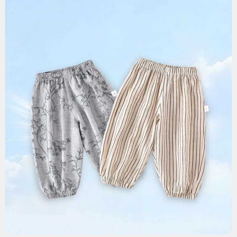 Pantalones de verano anchos ventilados para niños con rayas