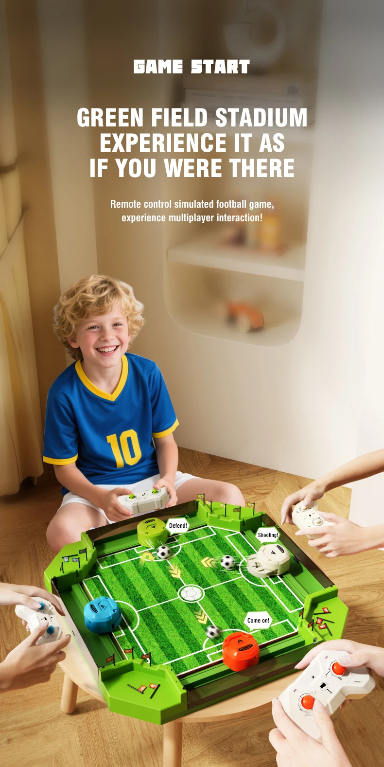 Vista general del juego de fútbol de mesa con control remoto